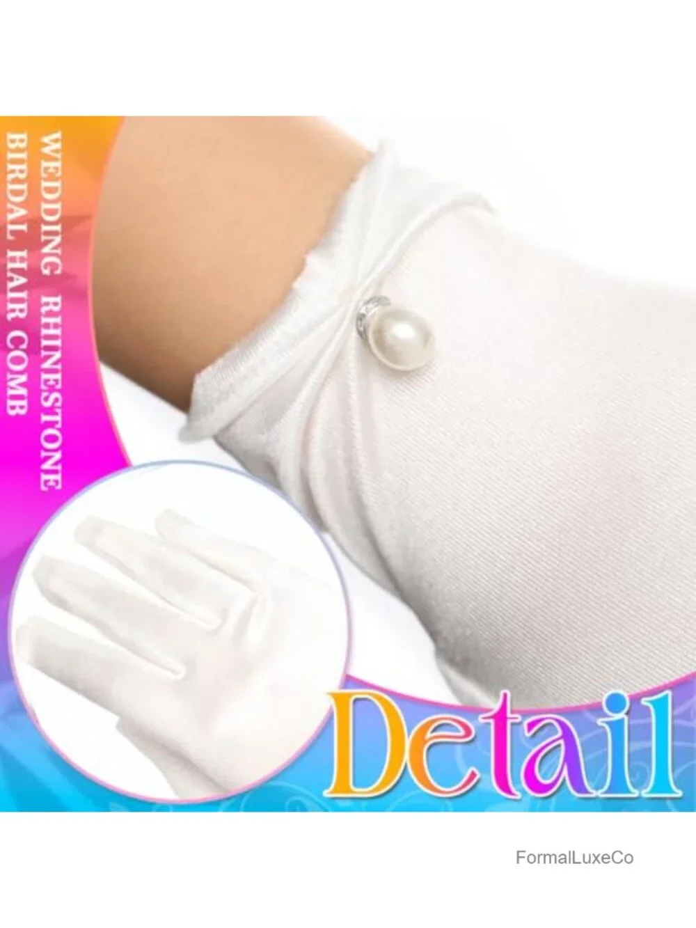 Short Satin Wedding Gloves with Pearl Bridal Gloves for Women Evening Party